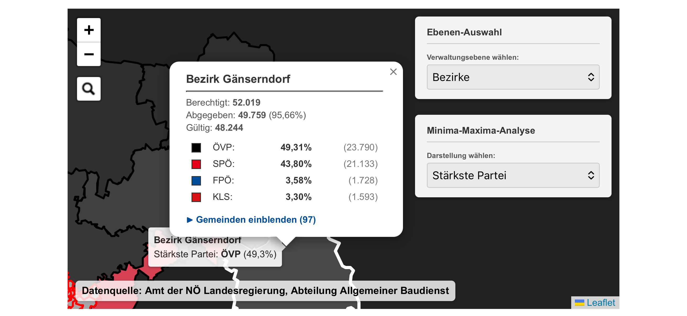 Visualisierung der historischen Gemeindegrenzen